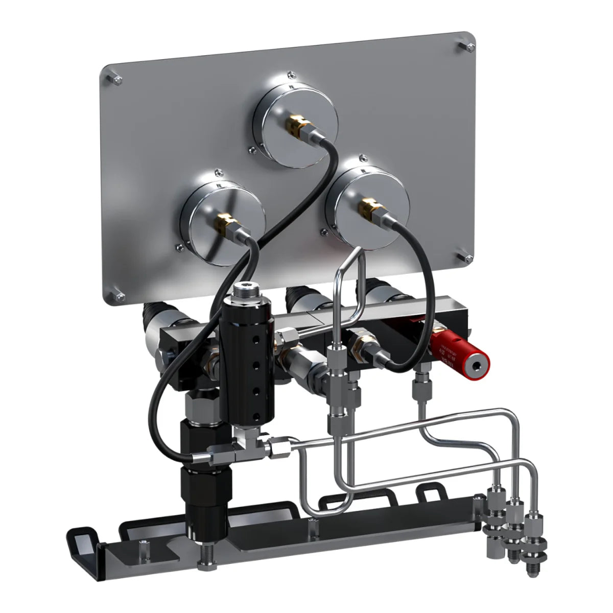 Füllpanel mit je 2x 200bar und 2x 300bar getrennten Abgang und Kipphebelventile